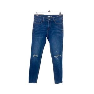 OLD NAVY Dark Worn Mid-Rise Distressed Rockstar Super Skinny Jean 8 Long